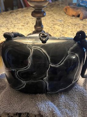 **New**Timmy Woods Black Sculpted Resin Clutch with Braided Strap